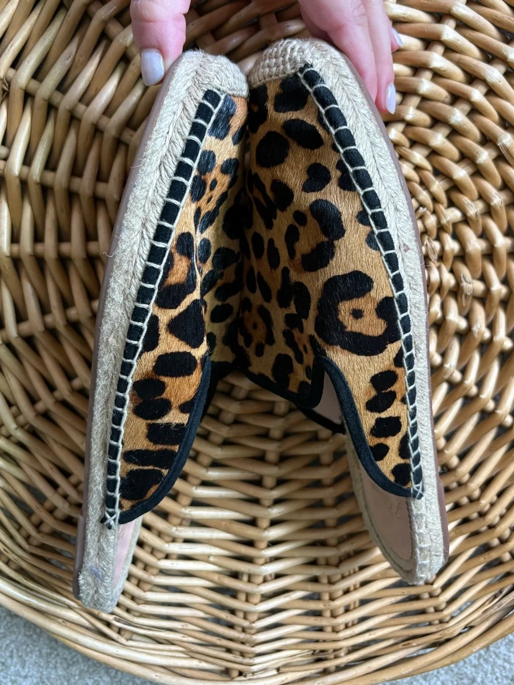 J Crew Neutral Leopard Print Calf Hair Slip On Espadrille Sandals Size 8
